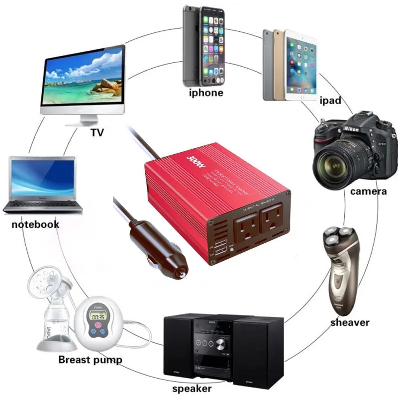 High-Efficiency 300W Car Power Inverter with Dual USB Ports