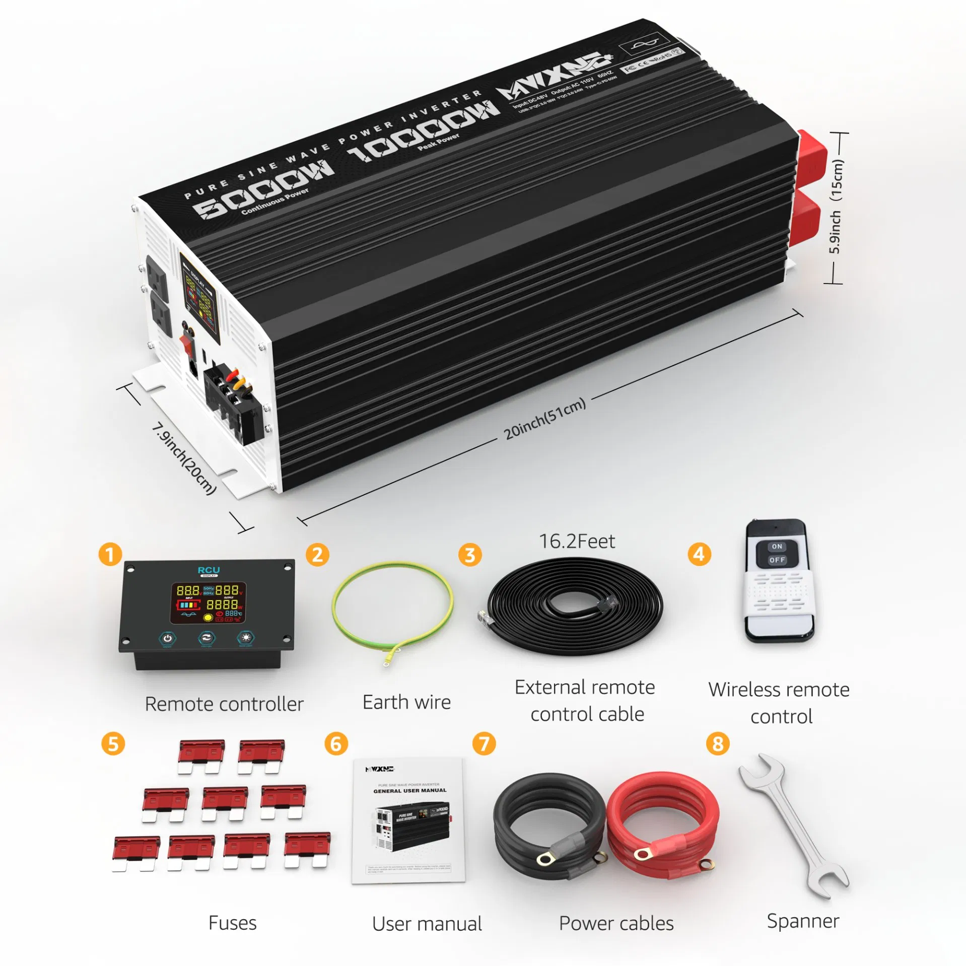 Custom 5000W DC to AC 12V 24V 48V to AC 110V 220V Pure Sine Wave Power Inverter