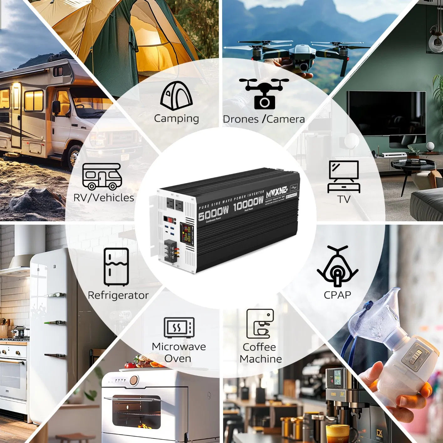 USA Warehouse Car Power Converter Wireless Remote Control Pure Sine Wave Inverter 1000W 2000W 3000W 4000W 5000W