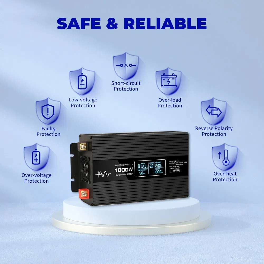 OEM 12/24/48 Volt to 220 Volt Car Power Inverter, Portable Voltage Converter with LCD Display