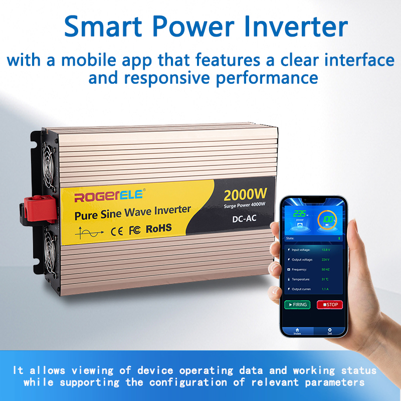 off-Grid High-Frequency Pure Sine Wave Inverter with Mobile APP Control, 2000W/2kw 2000 Watt 12V/24V/48V DC to AC 110V/120V 220V/230V Pure Sine Wave Solar Power