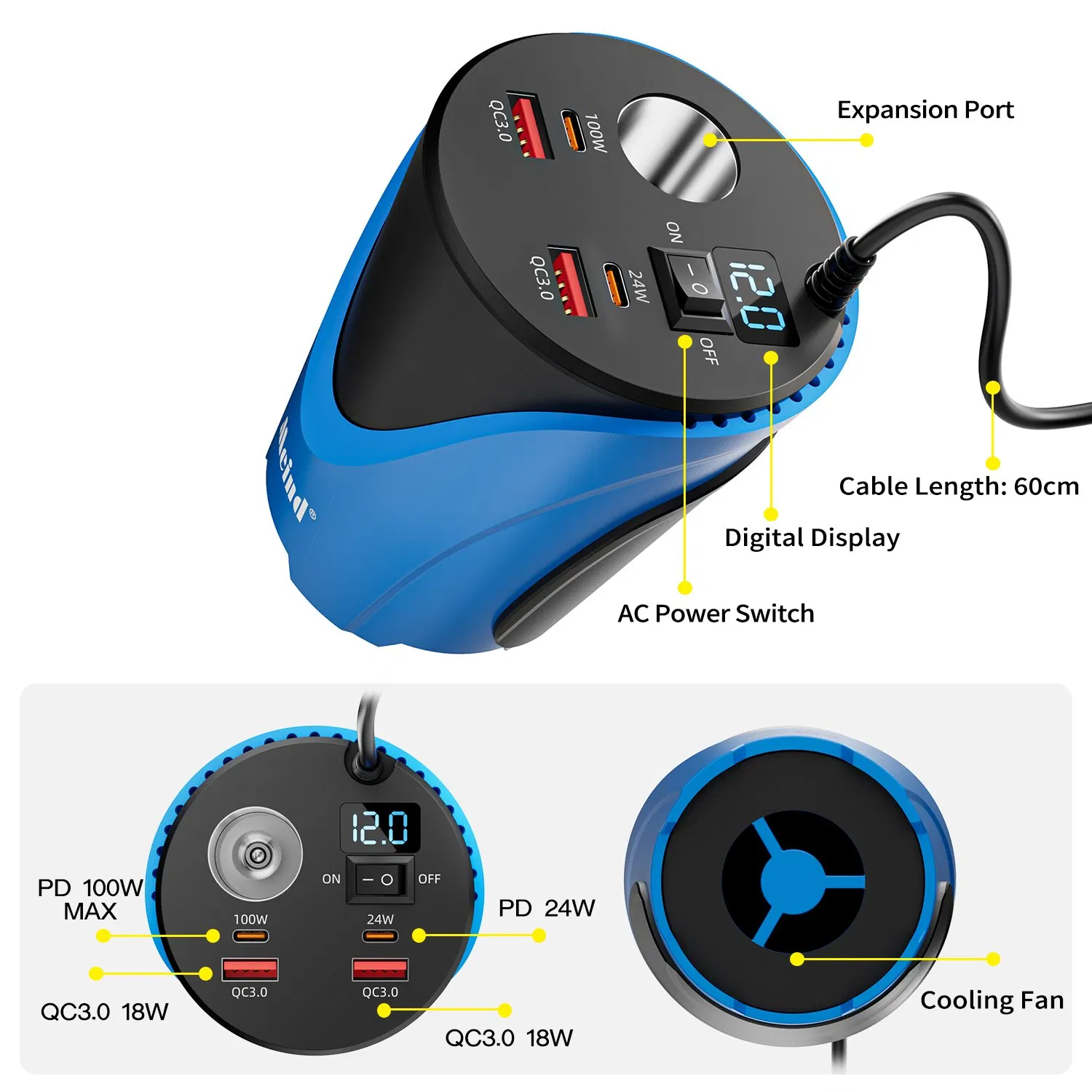 Multifunction Portable Power Universal 150W 3.0 Car Mini Inverter with 4 USB