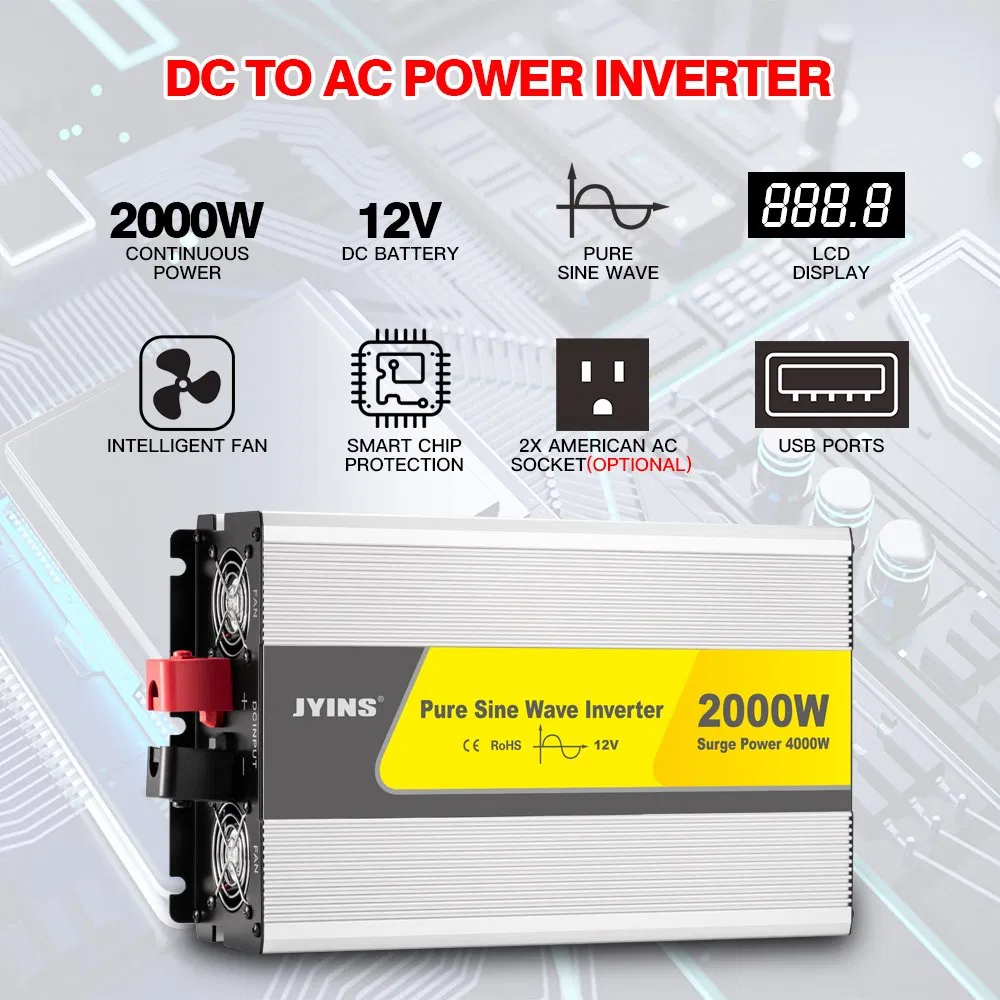 2000W 12V/24V/48V DC to AC 110V/220V/230V Pure Sine Wave Solar Power Inverter