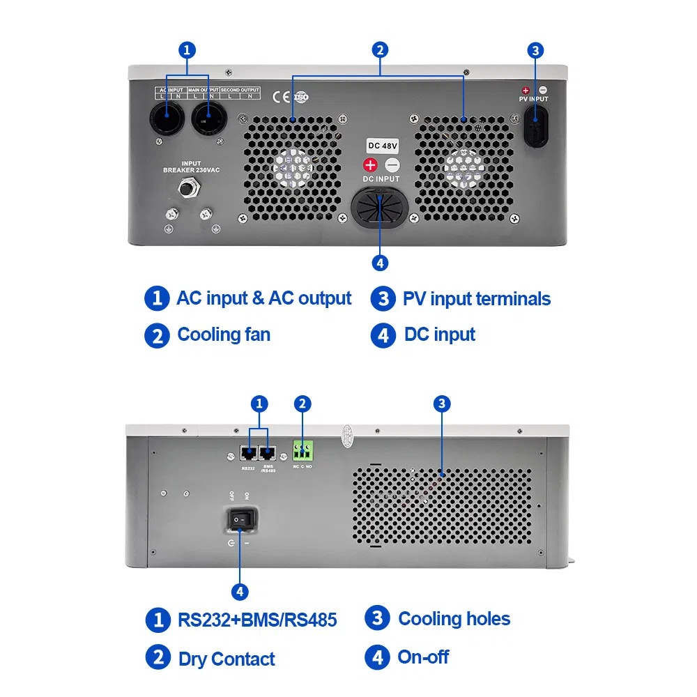 6200W 48V Hybrid Solar Inverter Built-in MPPT Pure Sine Wave Li-Bat UPS