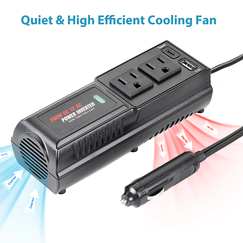 200W Pure Sine Wave Power Inverter DC 12V/24V to AC 110V/220V Car Inverter for RV Camper Van Truck Travel Camping