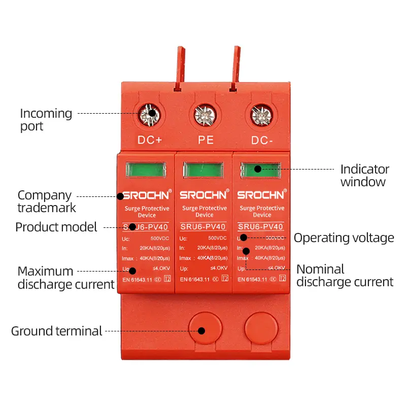 China 3P 500VDC T2 Surge Protective Device with 40kA Maximum Discharge Capacity Factories, Factory