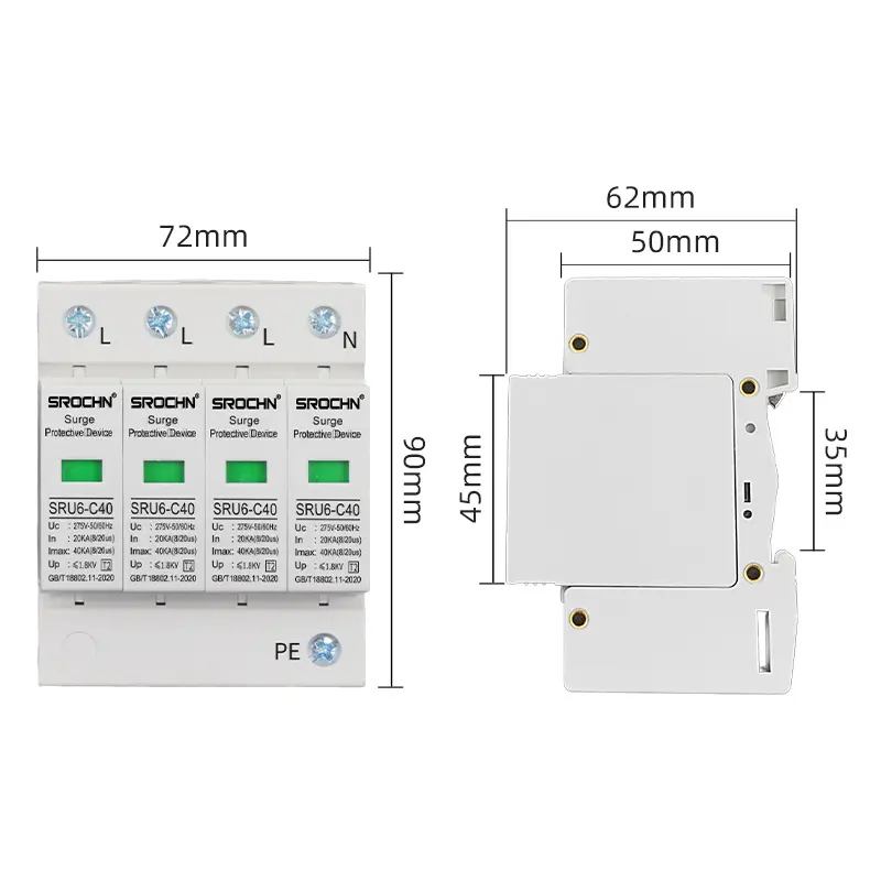 Wholesale 4P 275V T2 Surge Protective Device 20KA-40KA Lightning Protection SPD Suppliers, Factory