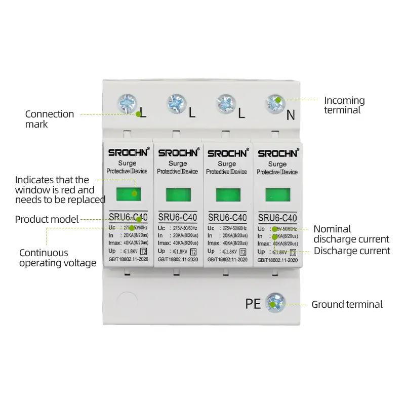 Wholesale 4P 275V T2 Surge Protective Device 20KA-40KA Lightning Protection SPD Suppliers, Factory