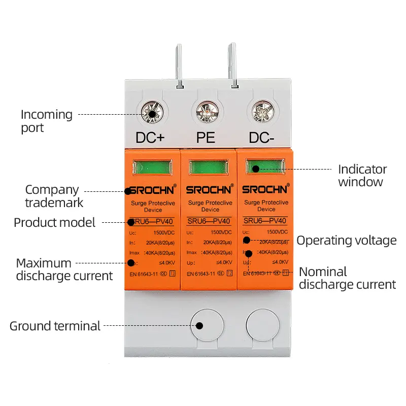 Wholesale 3P 1500VDC T2 40kA Surge Protective Device 20kA SPD for UltraHigh Voltage Lightning Protection Manufacturers, Supplier