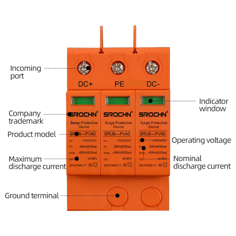 Wholesale Three-Pole 40kA T2 Orange Surge Protective Device with Plastic Housing for 1500V DC Systems Manufacturers, Factories