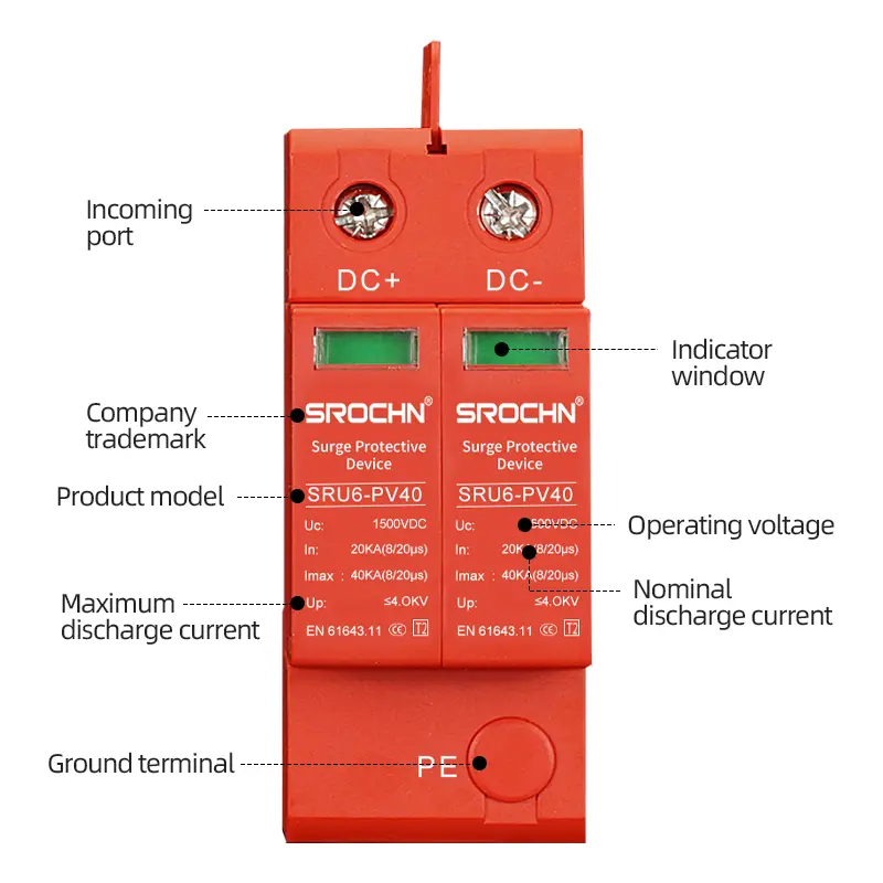 China 2P 1500VDC T2 Surge Protective Device with 40kA Maximum Discharge Current Manufacturer, Factory
