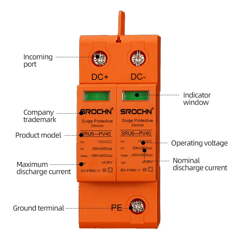 China 2P 150VDC T2 40kA Orange Surge Protective Device 20kA SPD for Medium Voltage DC Systems Factories, Factory