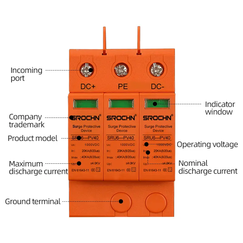China 3P 1000VDC T2 40kA Surge Protective Device 20kA SPD for Ultra-High Voltage DC Systems Manufacturer, Factory