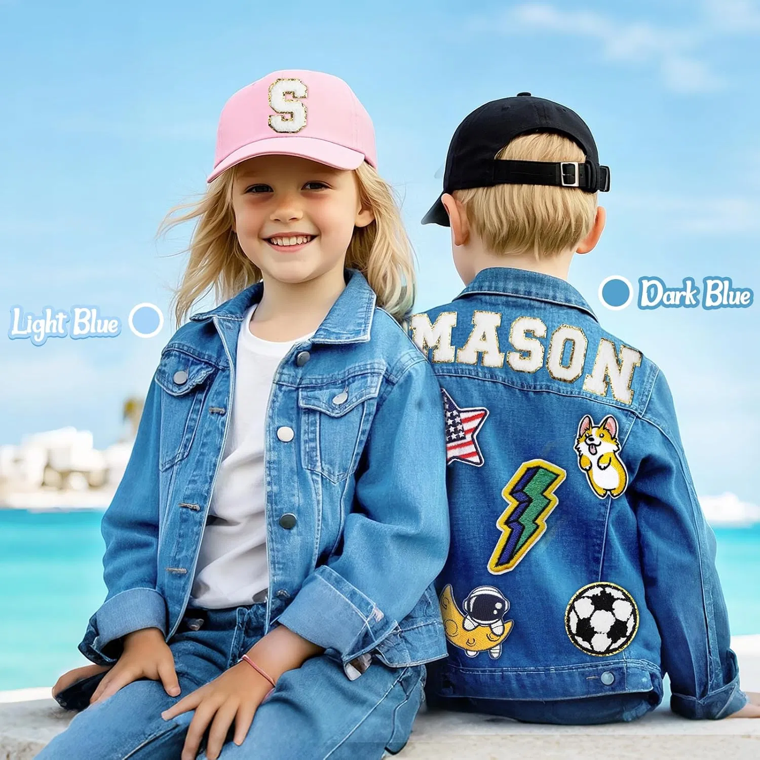 جاكيت جينز مخصص للأطفال بأسماء مخصصة جاكيت بأكمام طويلة جاكيتات ربيعية وخريفية ملابس خارجية جاكيت للعودة إلى المدرسة عيد الميلاد عيد الميلاد