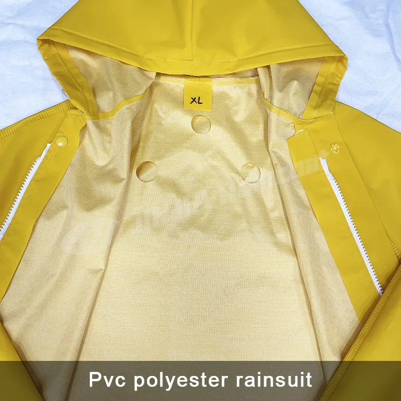 معطف مطر مخصص من بوليستر PVC أصفر مقاوم للماء للبالغين للعمل