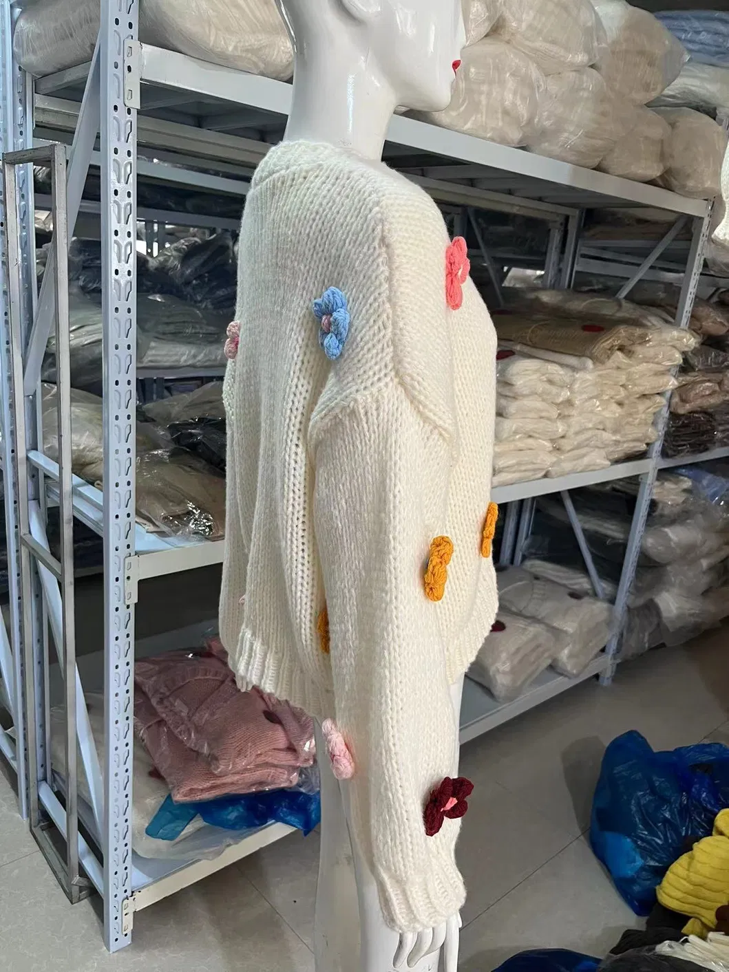 سويتر سميك ذو أكمام مصنوعة يدويًا على شكل فوانيس، أسلوب أوروبي وأمريكي، خيوط صوفية خشنة، سترة محبوكة للنساء بأسلوب فضفاض وكسول