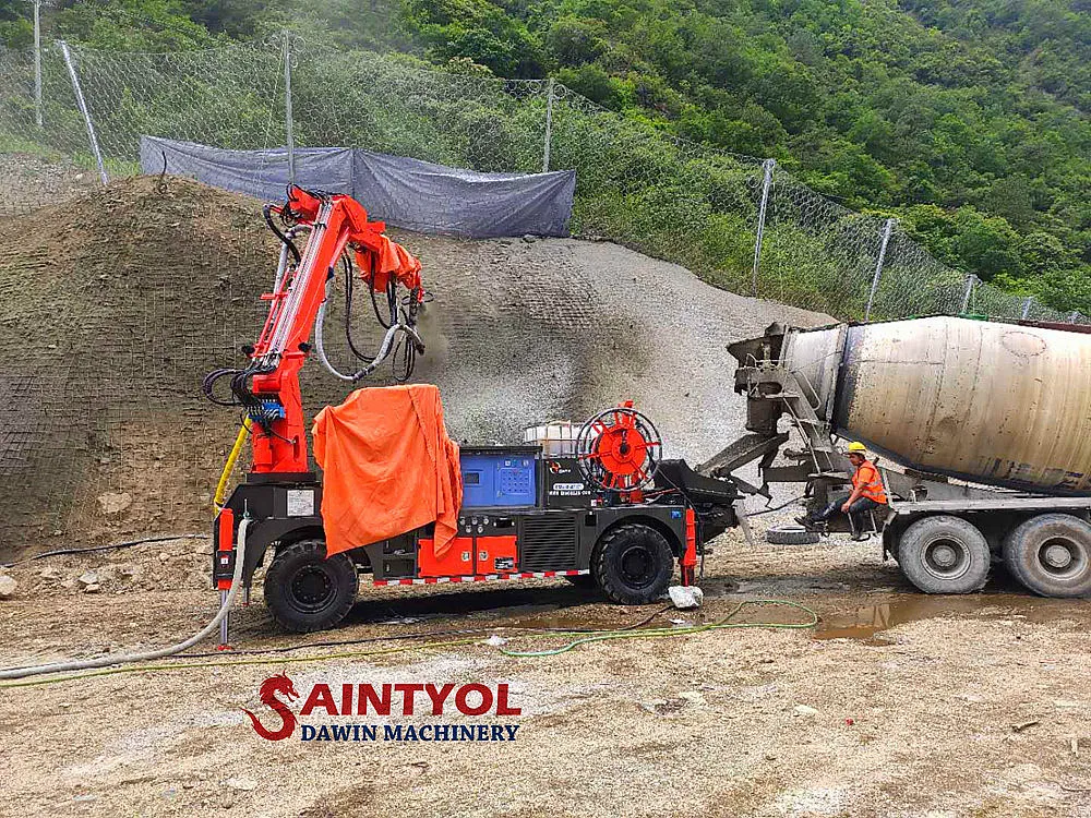 30m3 Per Hour Telescopic Boom Shotcrete Wet Concrete Shotcrete Pump with Robotic Placing Booms for Tunnel Construction