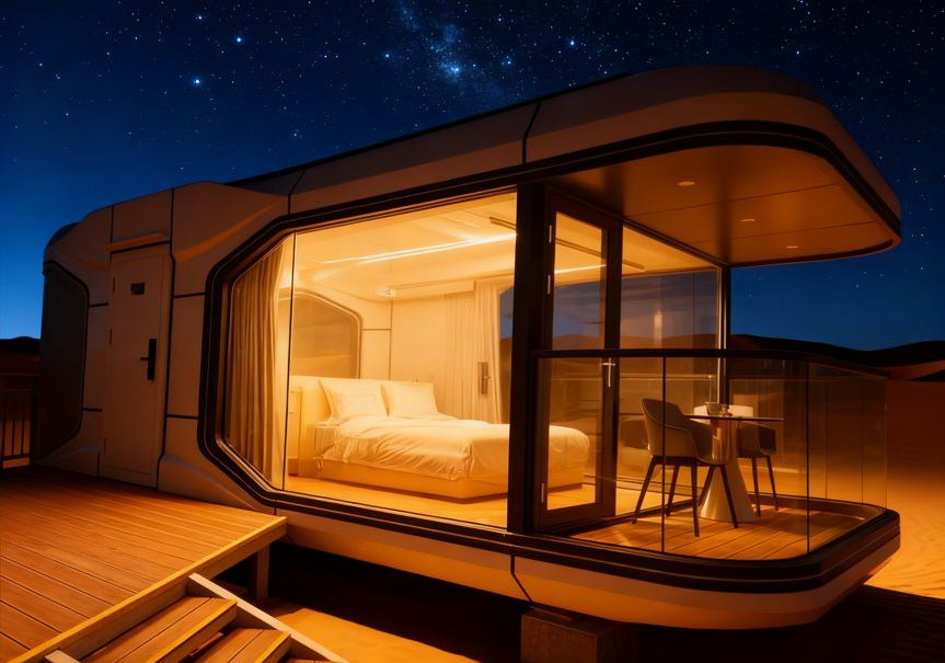 Cápsula Espacial Luxuosa Mini Cabana Prefabricada Adequada para Uso Residencial ou Hotel Comercial
