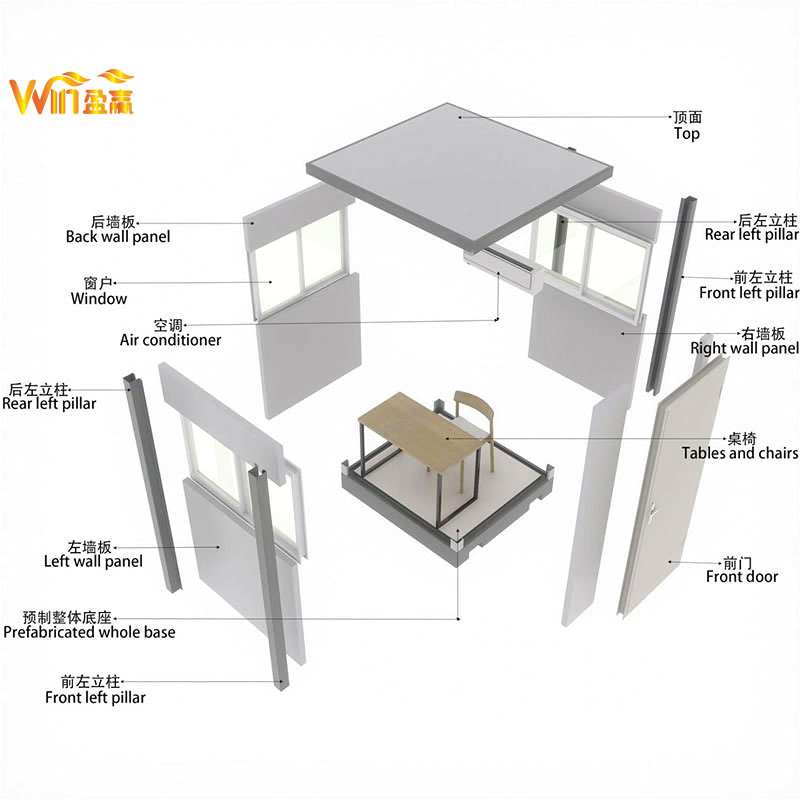 Cabine de Segurança Modular Independente, Casa de Guarda Prefabricada com Estrutura de Aço Completo para Portão de Edifício Comercial