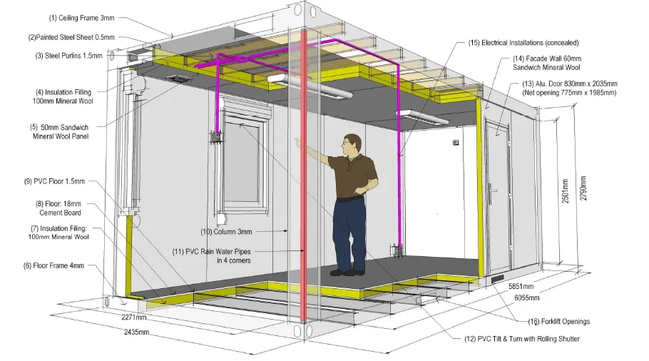 Dimensões e Instalação de Edifício Modular