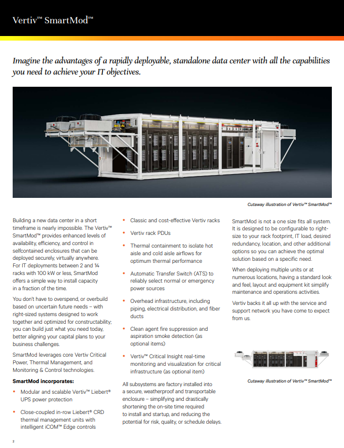 Solução de Data Center Modular com Energia, Refrigeração e Estantes