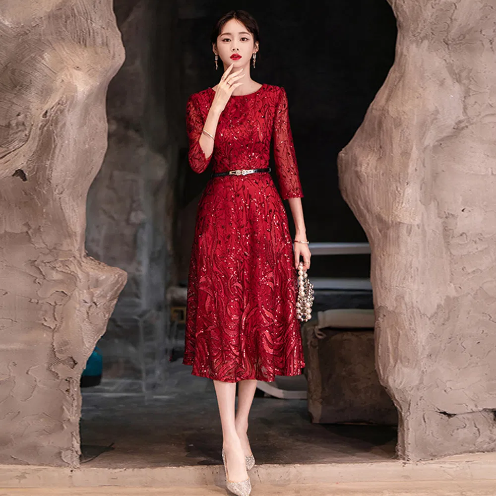 Chic Fashionable Mob Dress Wedding Guest MIDI Length Classy Banquet Outfit 1
