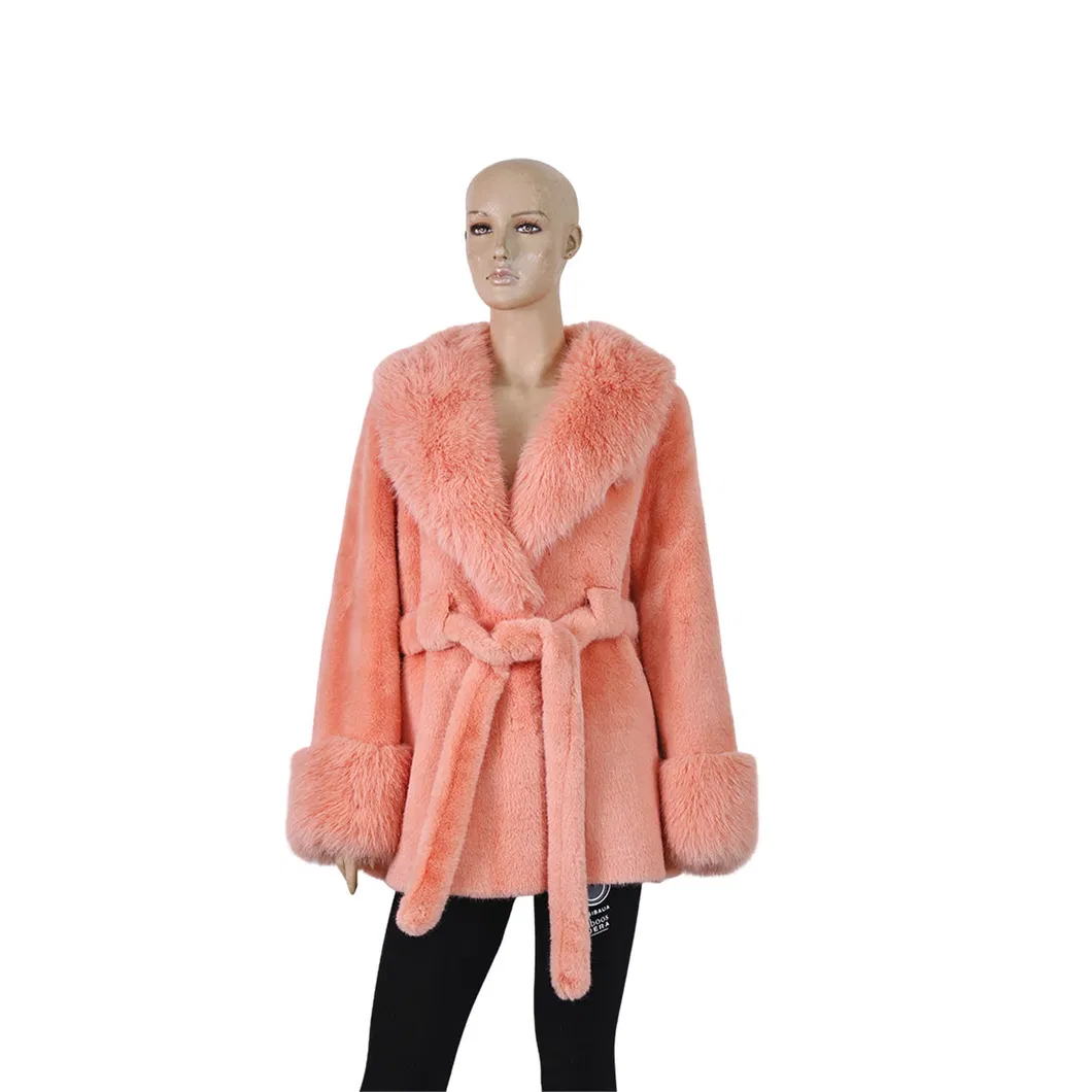 Water-repellent faux mink coat coral