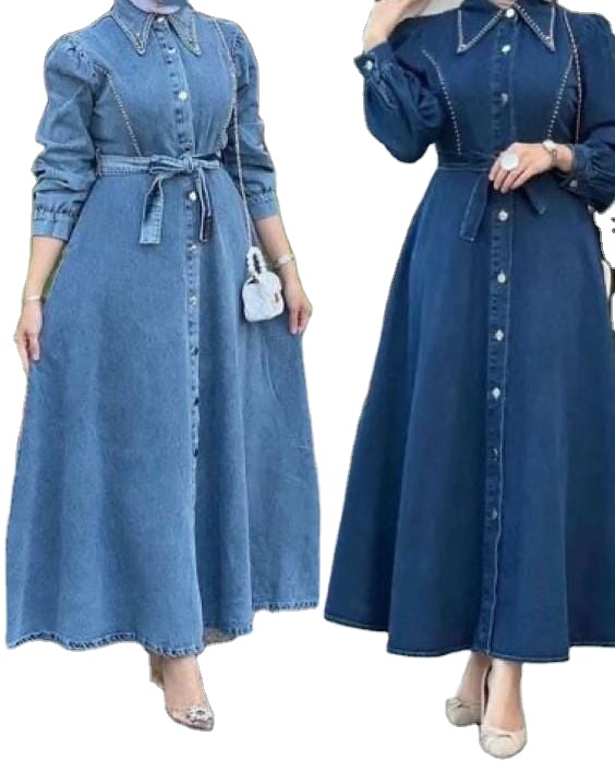 Denim Collared Frock Dress for Women Custom Flare Dress for Summer Formal Modest Career Full sleeves Size Plus Size Women