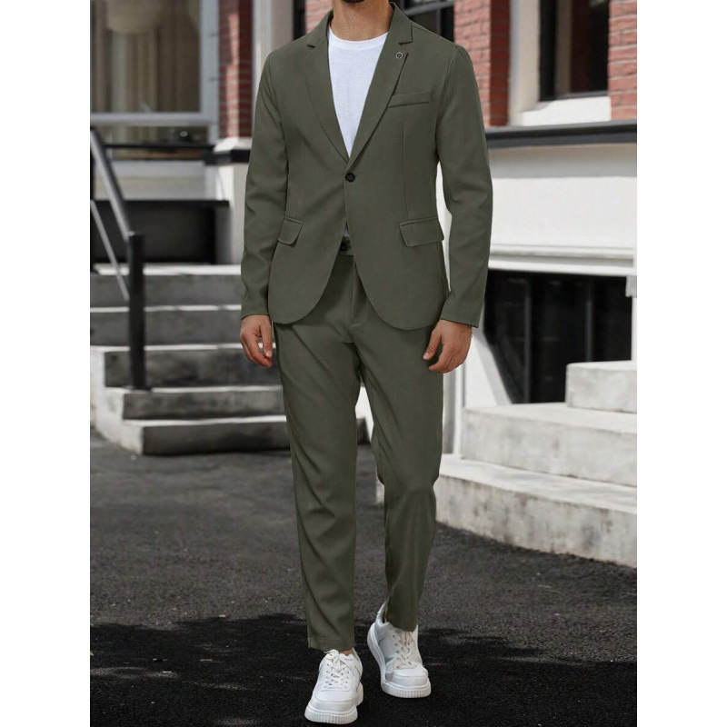 2-Piece Fashionable Green Men's Suit Single Breasted Worsted Jacket Long Pants Slim Fit Business Formal Anti-Shrink Suit for Men