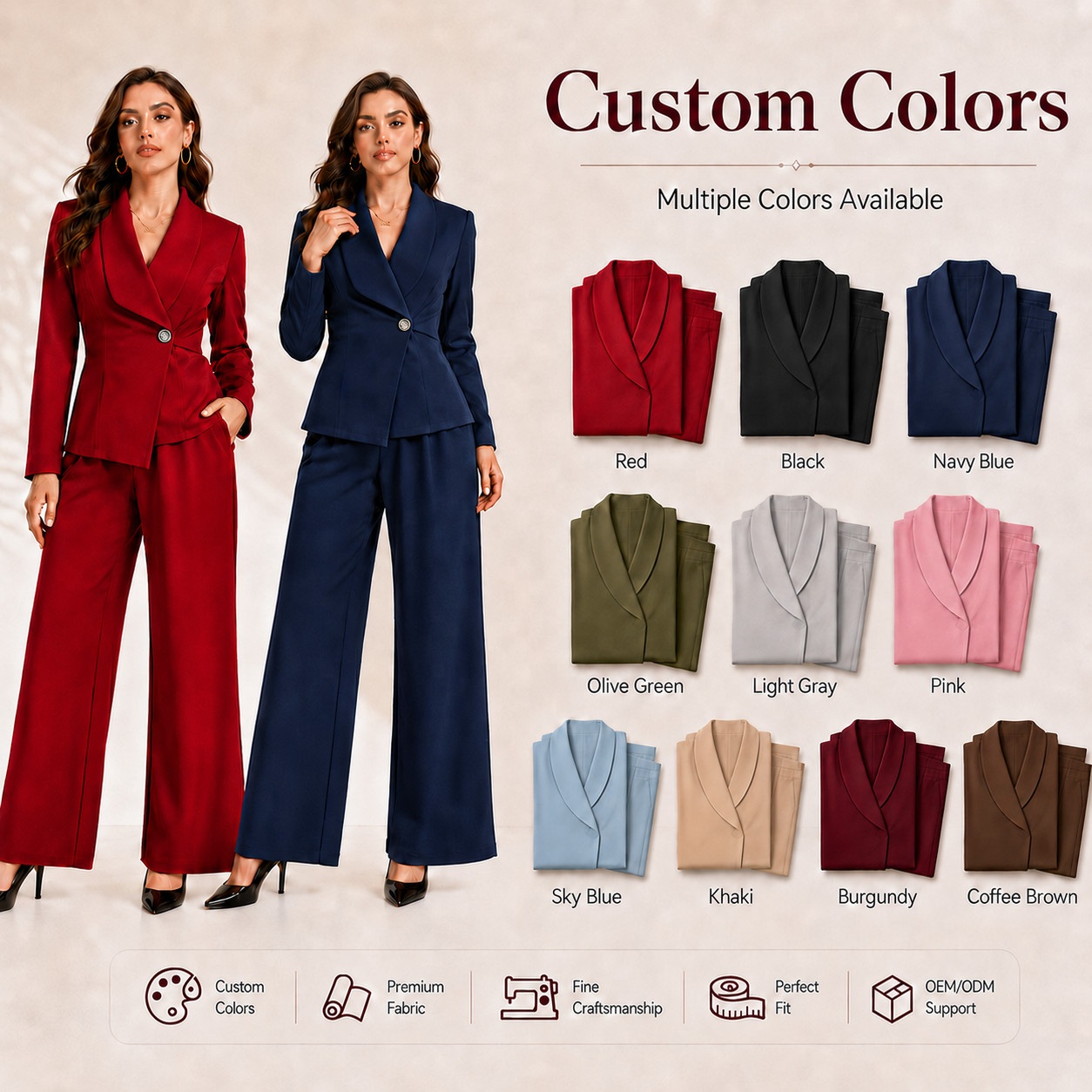 Elegant Women's Suit Set Fashion Long Sleeve Asymmetric Blazer and Straight Leg Pants Two Piece Set for Business Office Wear