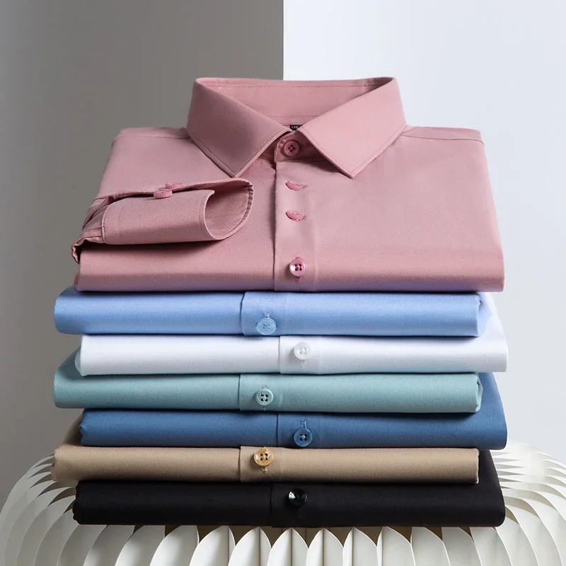 Silk ModaL Men's Long-Sleeve Formal Business Shirts Elegant White Office Wear Breathable and Yarn-Dyed for Autumn Season