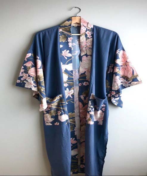 Trendy Blue Juban Japanese Formal Kurties Floor-Length Lace Washable Eco-Friendly Zippers Women's Dress Floral Pattern