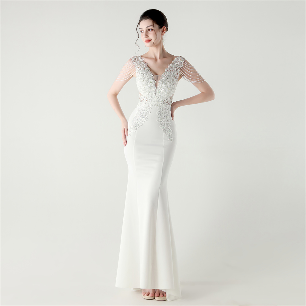 33316# 2025 New Lace and Rhinestone Back Strap Formal Banquet Wedding Red Carpet Slim Evening Dress