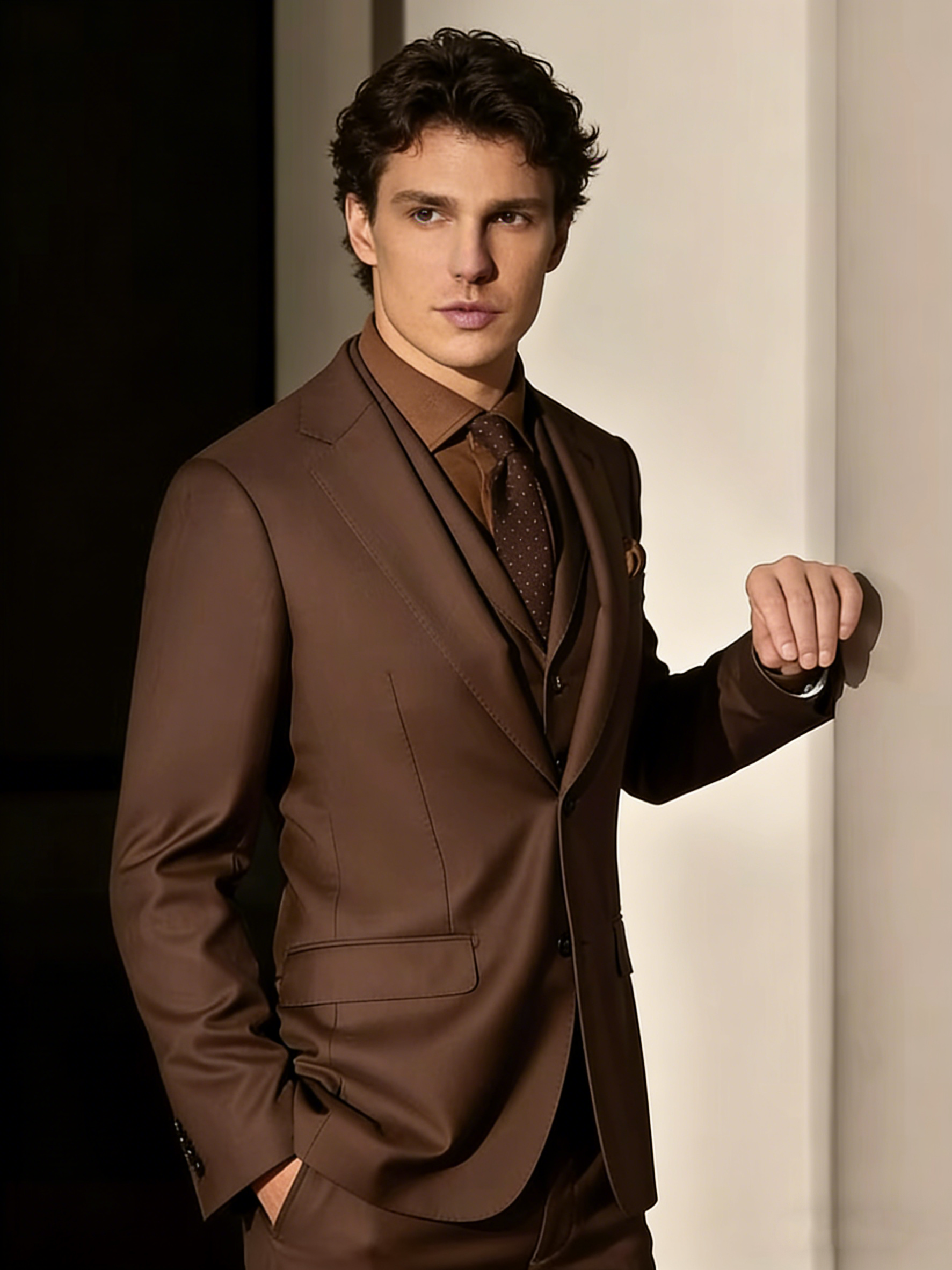 Oem Custom100% Wool Suit for Men Coffee Colored Business Banquet Dress Autumn Formal High-end Suit Jacket