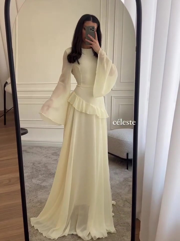 Women's Muslim Modest Long Sleeve Maxi Dress with Cinched Waist | Elegant Graceful Islamic Long Dress for Party &amp; Formal Wear
