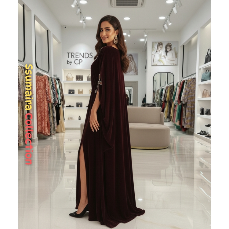 2025 Trends Cp Luxury Velvet Collection's Exquisite Crepe Kaftan Dress Modest Floor-Length A-Line Slit Evening Party Wear