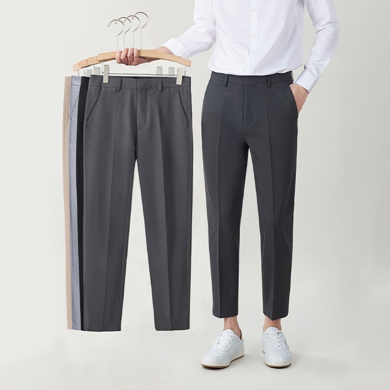 Men's High-End Western Style Suit Pants 90% Business Casual Formal Wear Flat Front XL Size for Spring Summer Autumn Winter
