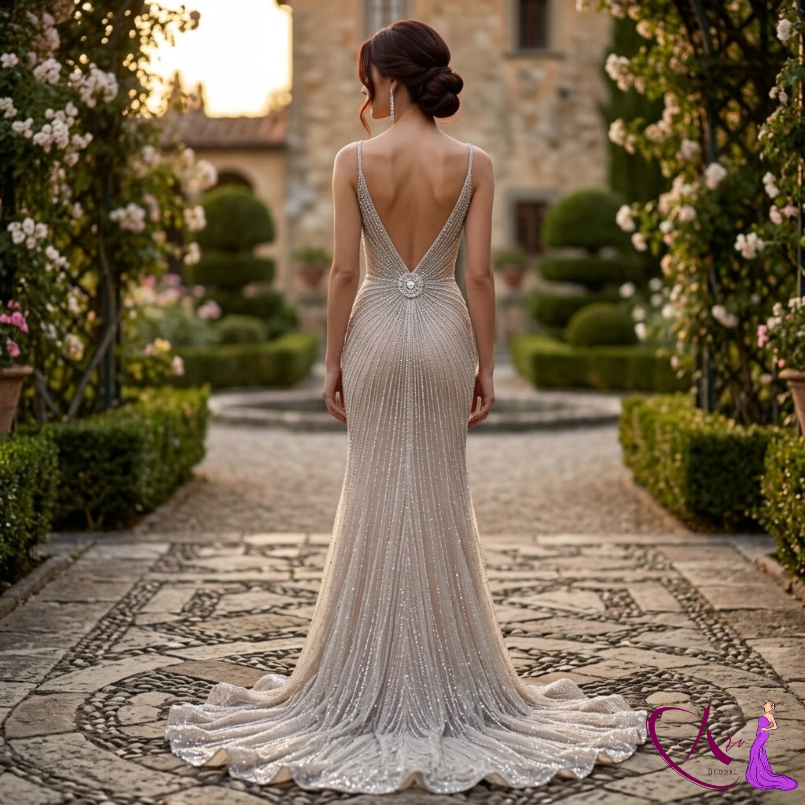 Luxury Handmade Embroidery Beaded Floor-Length Evening Gown | Deep V-Neck Designer Party Dress | Elegant Slim Fit Bridal Formal
