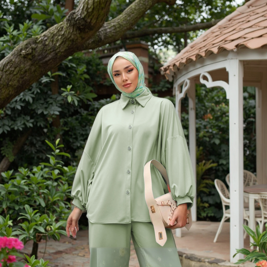 2025Ladies 2 Piece Pleated Cotton Set/suit of Waves Solid Color Office Wear Sets for Modest Muslim Women Suits With Pants