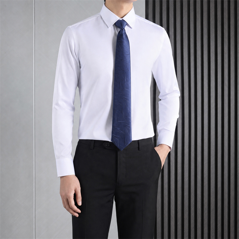 Men White Long Sleeve Dress Shirt Business Casual Slim Fit Formal Office Wedding Spring Summer Solid Color Luxury Wholesale Tops