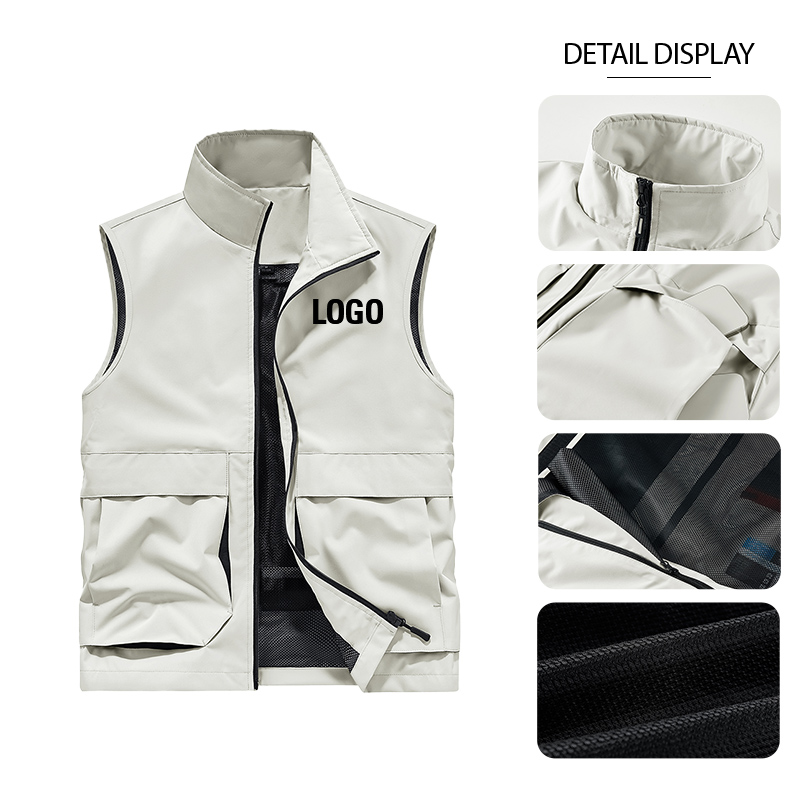 Wholesale Men's Winter Formal Plus Size Zipper Vest Personalized Sleeveless Waterproof 2 Colors Jacket Work Multi Pocket Custom