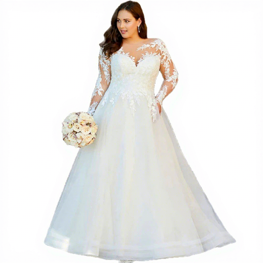 European American Foreign Trade Simple Ball Gown Wedding Dress Long Plus Size Girl Slim-fit 100% Cotton Lace Crystal Large Size
