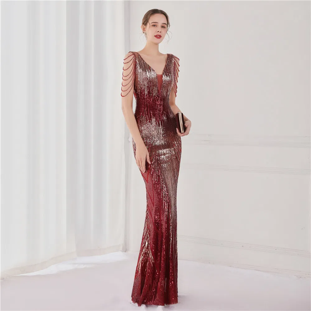 Checkered Sequin Mermaid Gown – Elegant Annual Event Dress for Hosts and Car Models