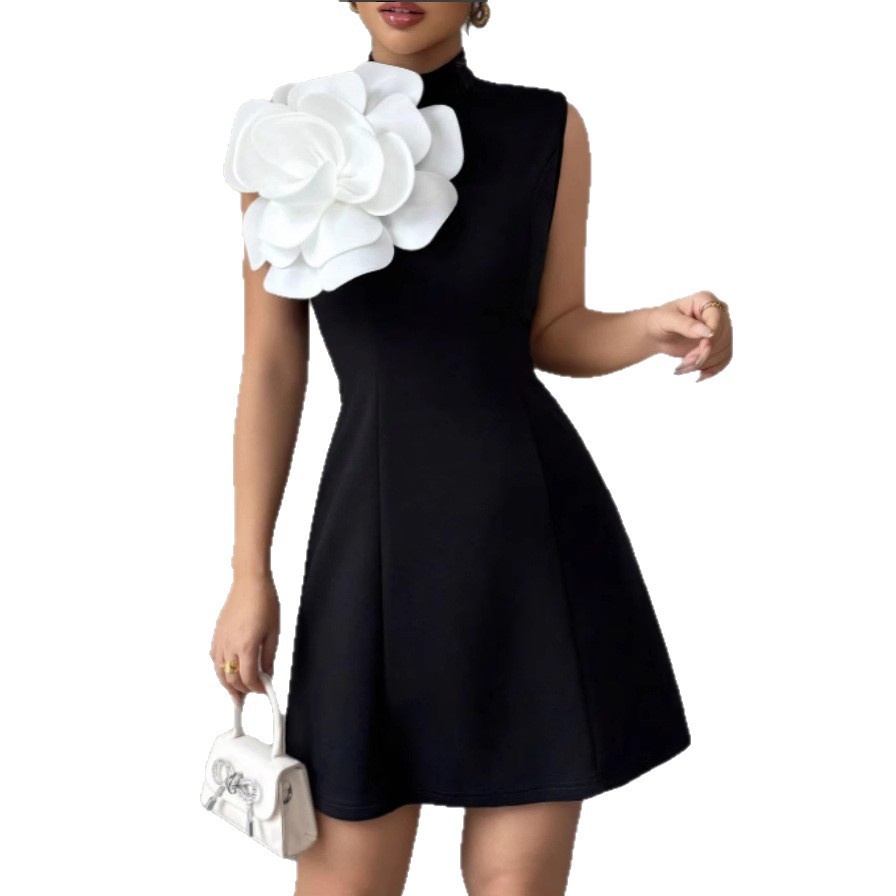 Evening Wear Banquet Petite Dress Women's Three-Dimensional Flower Elegant Slim-Fit Dress