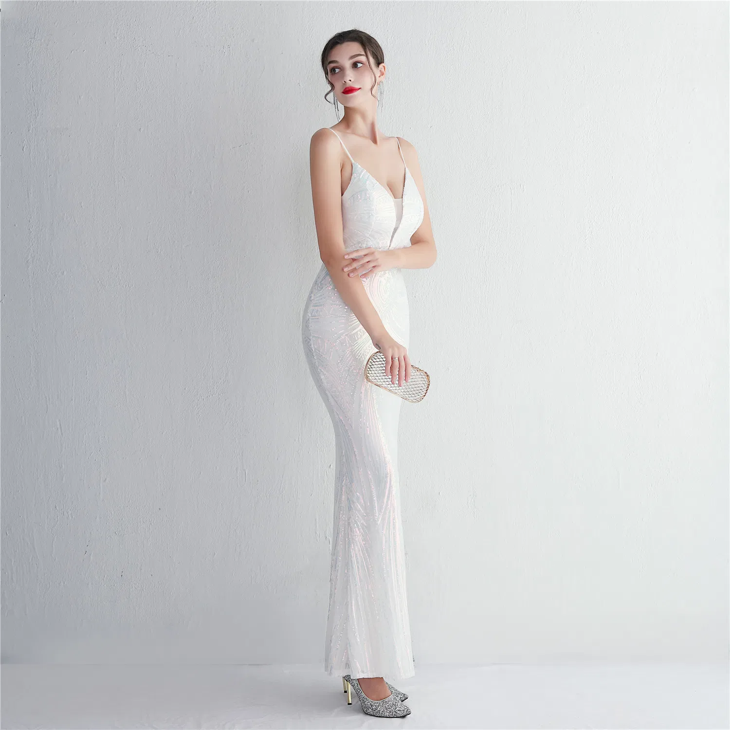 Sequin Floral Appliqué + Beadwork Craft Gown – Sexy Long Party Dress for Toasts and Gatherings