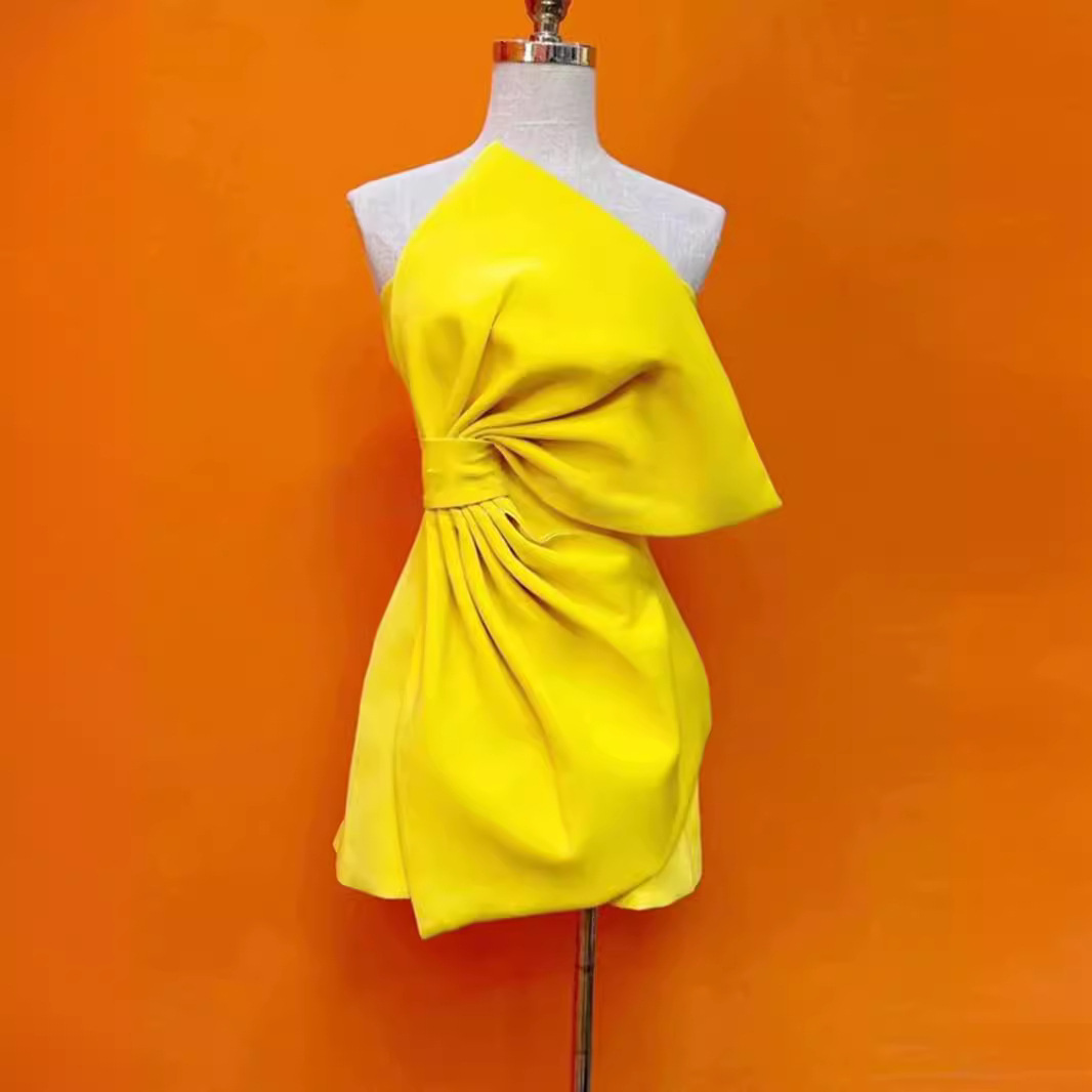2026 Summer New Pure Color Small-Cut Butterfly Bow Formal A-Line Polyester Fiber Comfortable Evening Gown Natural Waist for