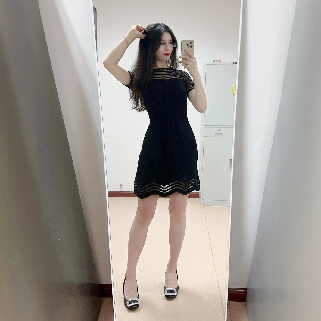 2026 Elegant Ladies' Formal Dresses New Arrival Short Sleeve Mesh Hollow Casual Summer Autumn Winter Striped Front Knitting