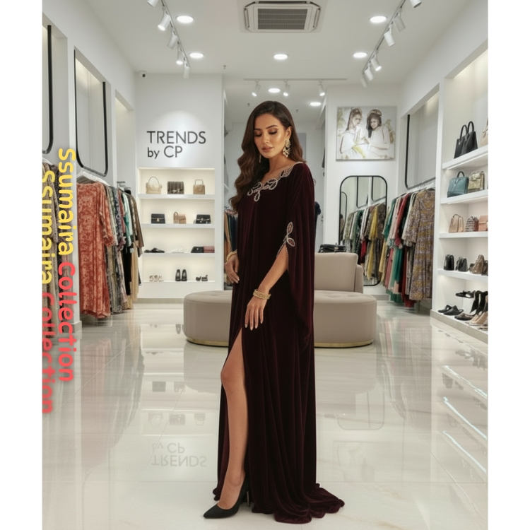 2025 Trends Cp Luxury Velvet Collection's Exquisite Crepe Kaftan Dress Modest Floor-Length A-Line Slit Evening Party Wear