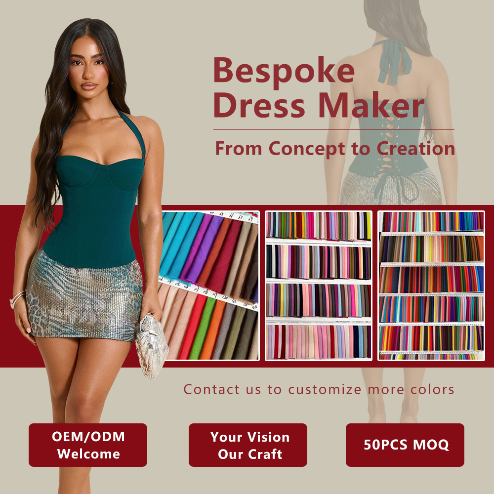 OEM ODM Custom Strapless Corset Top Big Sequin Mini Skirt 2 Piece Set Women Back Lace up Party Outfit Private Label 50PCS MOQ