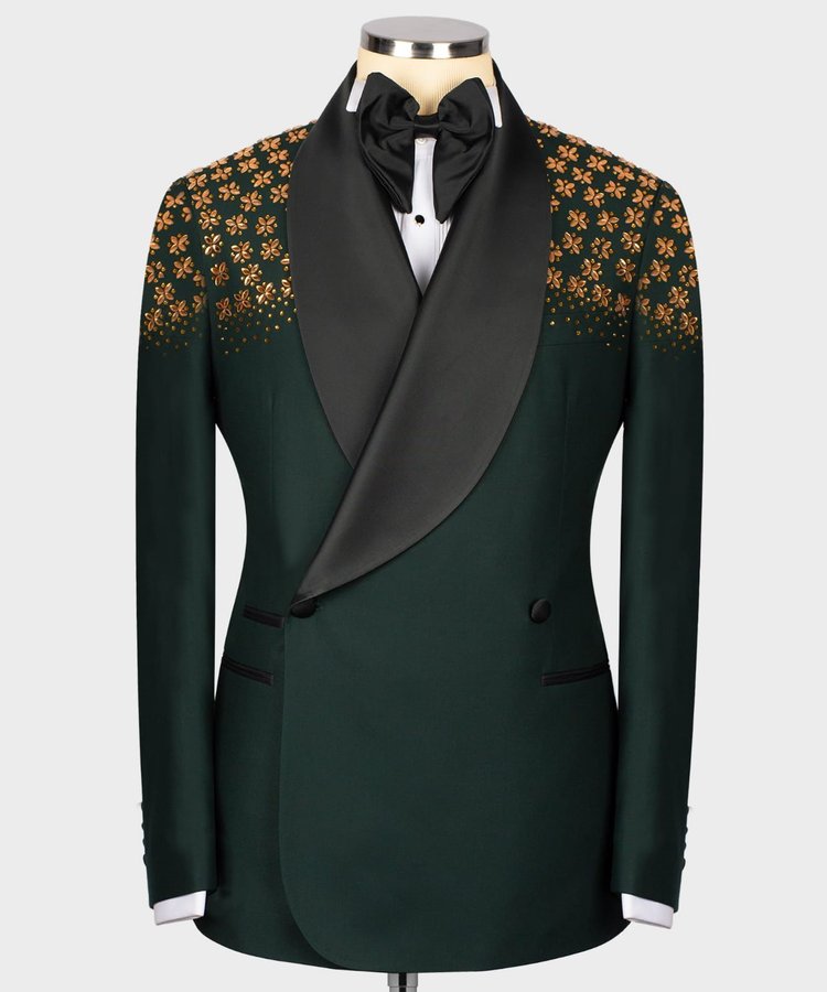 Luxury Wedding Tuxedo Green Formal Groom Men Suits Slim Fit Male Blazer Vest Pant Tailored Made Prom Party Suit